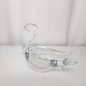 Vintage Crystal Clear Swan Sculpture Figurine 5.5" x 4.5" Glass Art